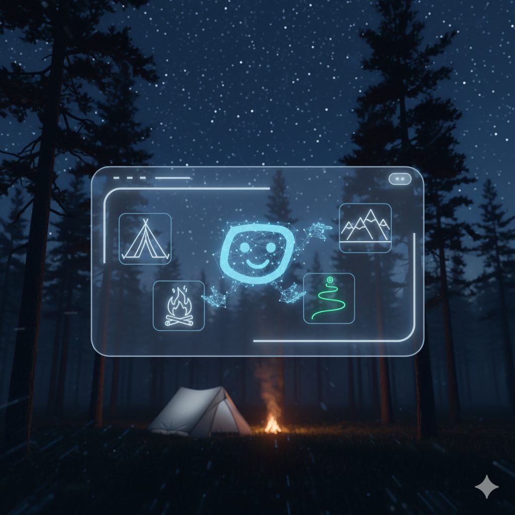 背景は夜に林の中でキャンプ ポップアップでAIのイメージ